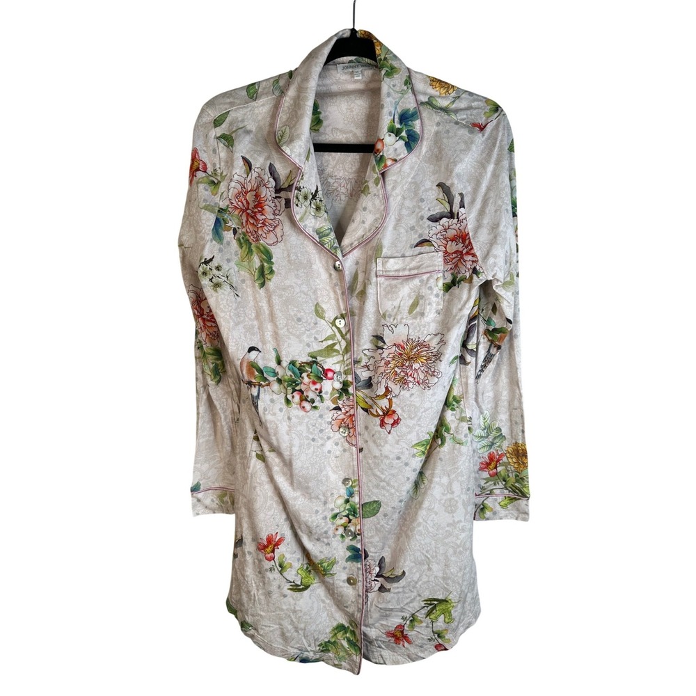 Johnny Was Women's Pink Floral Super Soft Long Sleeve Sleep Dress Size XS